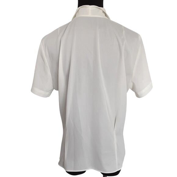 Vintage 1940s Pearl Button Front Volup Blouse Cream Short Sleeve Dacron Fabric - Picture 3 of 13